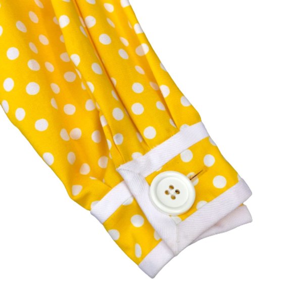 Vtg ADELE SIMPSON 80s Does 50s/60s Polka Dot Yellow White Wiggle Pencil Dress - Picture 12 of 16